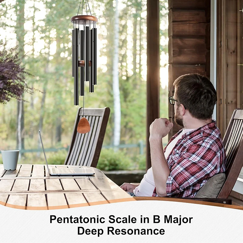 Classic 26 Inch Aluminum Pipe Wind Chimes With Wooden Hanging Tag Farmhouses Terraces Gardens Balcony Corridor Decoration photo 3