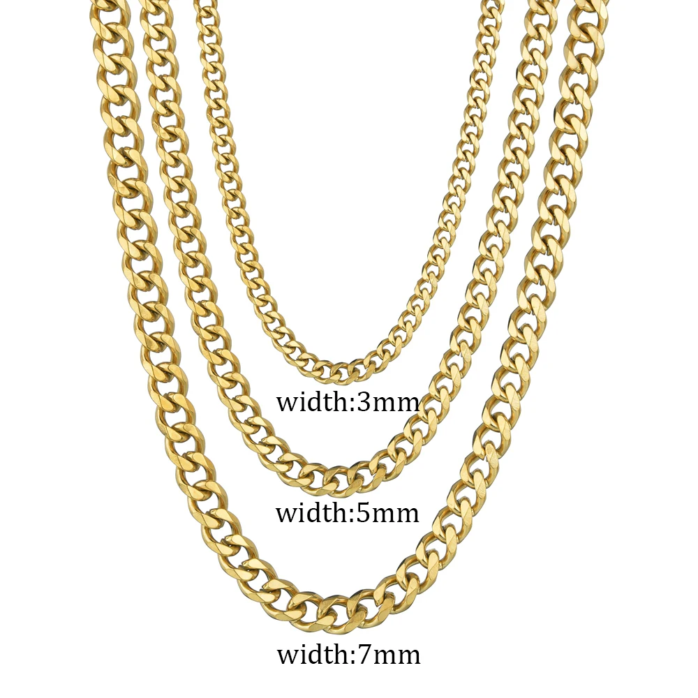 3/5/7mm Stainless Steel Cuban Link Chain Classic Punk Personality Jewelry Simple Fashion Hip-hop Couple Necklace for Men Women photo 6