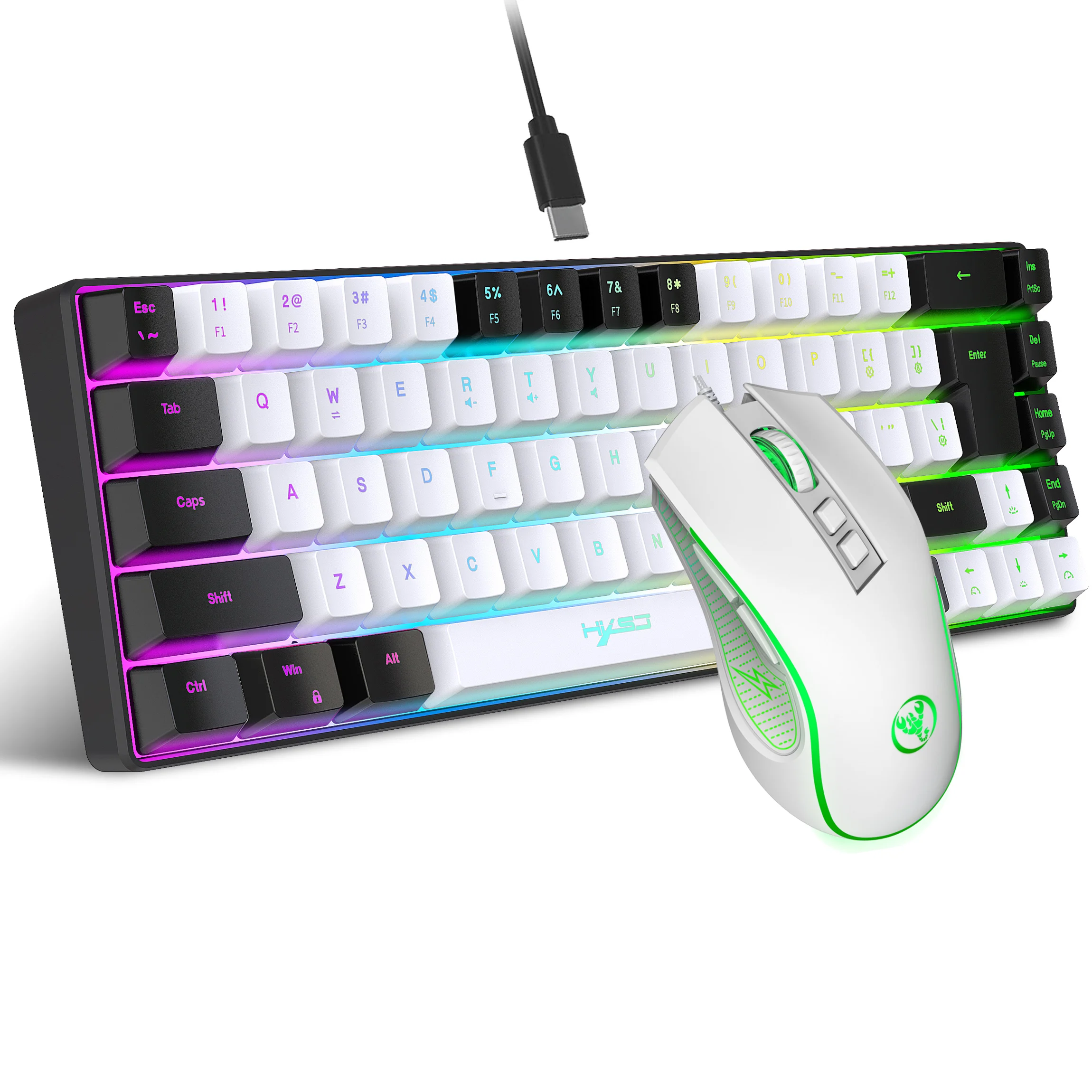 2024 Newest HXSJ Mini V200 68 Keys Mechanical Feel Keyboard Compact RGB Luminous Gaming Mouse and Keyboard Combos for PC Gaming photo 1