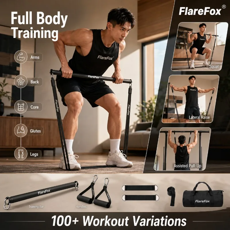 FlareFox Adjustable Multi Resistance Bands Push-pull Rod Pull-Up Assist Strap Strength Training Home Gym Equipment Workout Kit photo 3