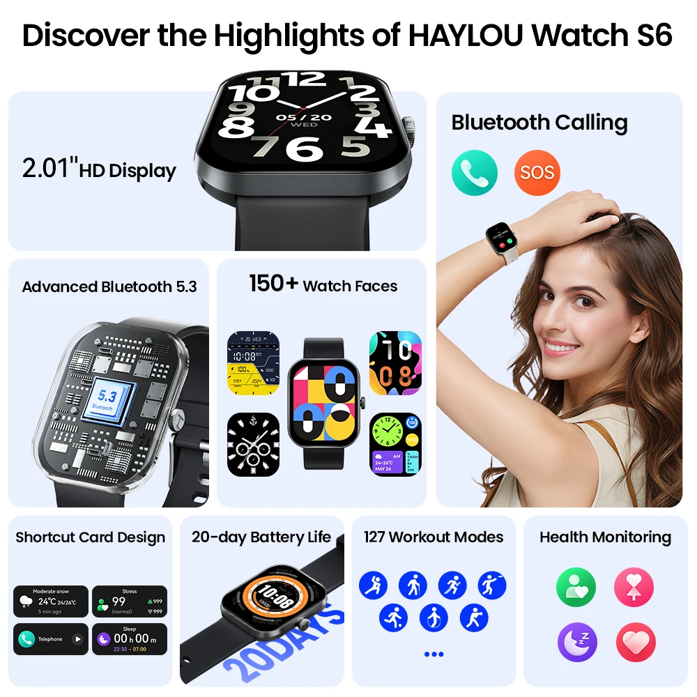 HAYLOU Watch S6 Smartwatch 2.01" HD Display Smart Watch Bluetooth Voice Callings IP68 Waterproof Fitness Tracking Smartwatch photo 2