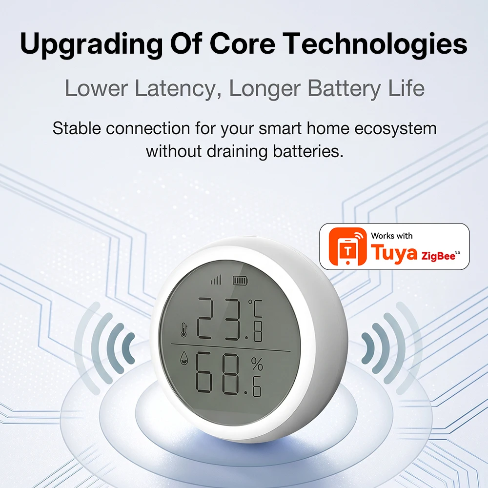 Wireless Temperature Humidity Sensor Indoor Compatible with Tuya Smart Life App ZigBee Alexa/Google Home for Baby Room Cellar photo 1
