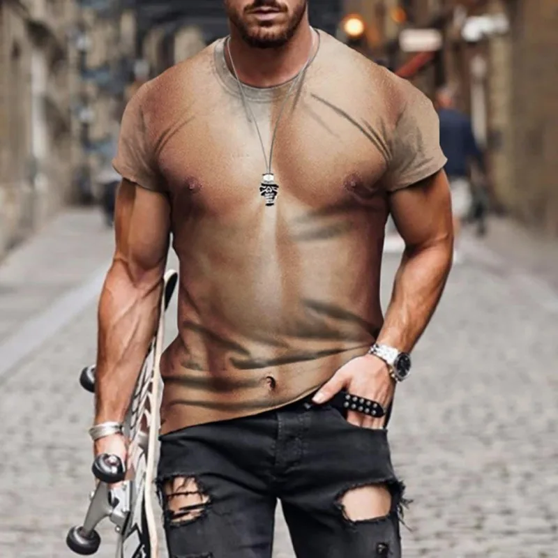 Men's Realistic 3D Muscle Tattoo Printed T-Shirt Funny Novelty Casual Camiseta Summer Holiday Streetwear Short Sleeve Tees photo 4