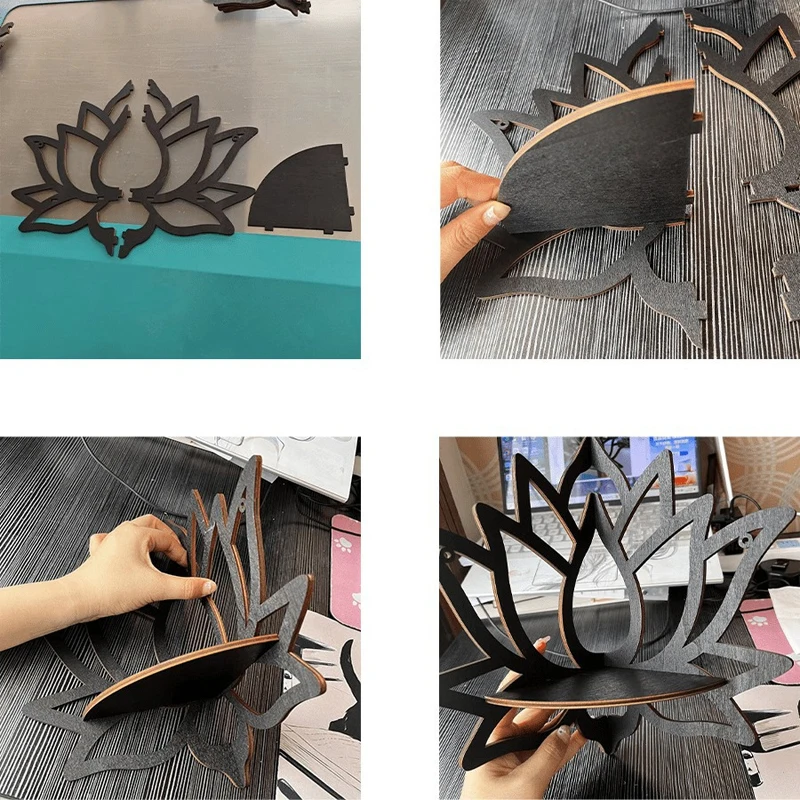 Wooden Lotus Hollow Decorative Rack Aromatherapy Organiser Essential Oil Candle Holder Wall Mounted Shelf Corner Shelf photo 6