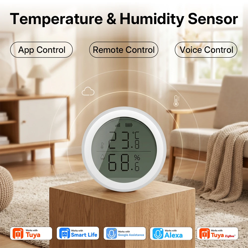 Wireless Temperature Humidity Sensor Indoor Compatible with Tuya Smart Life App ZigBee Alexa/Google Home for Baby Room Cellar photo 2