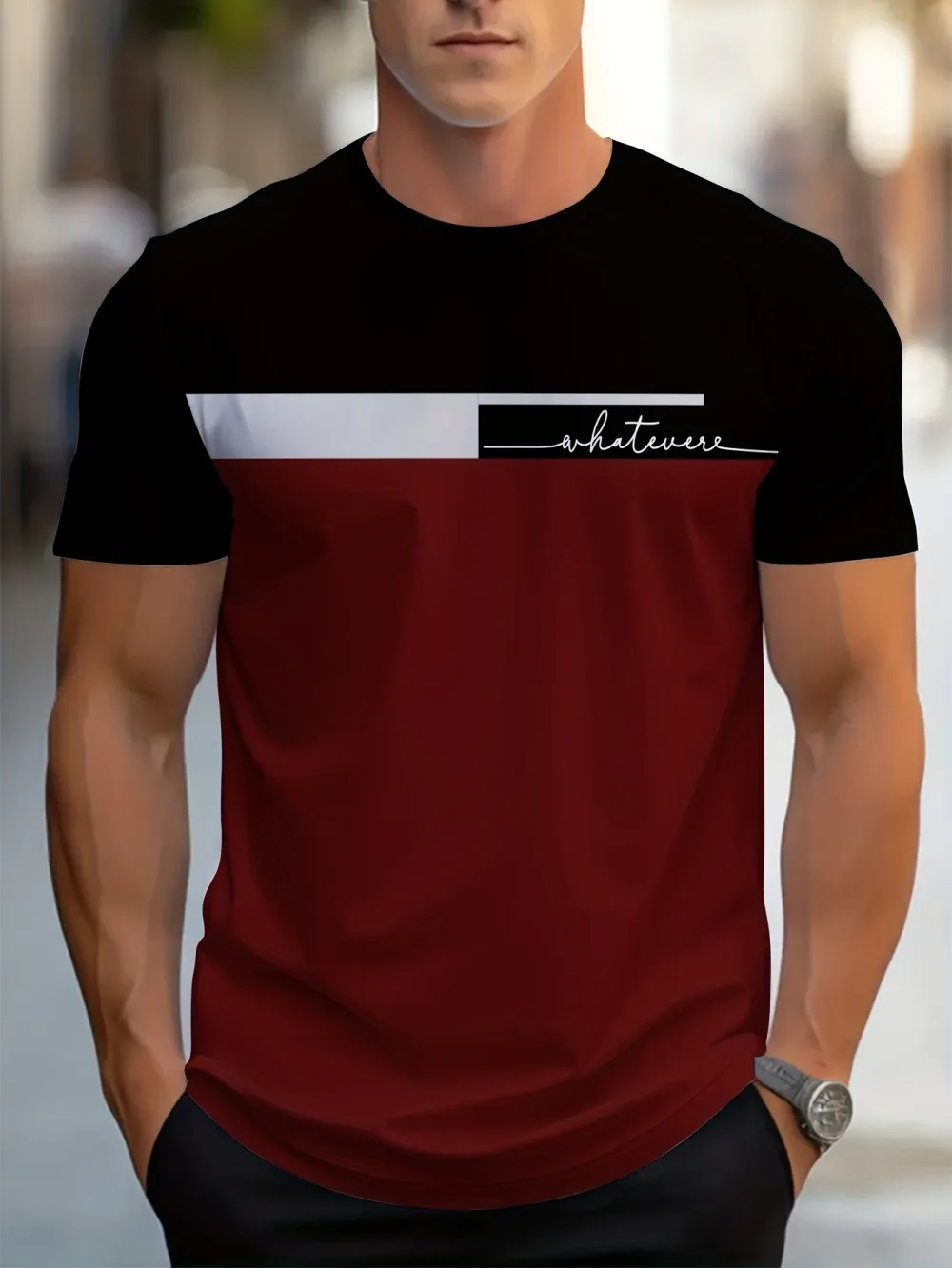 European and American Men's Summer Personalized Striped Letter Print Soft and Breathable Round Neck T-Shirt Outdoor Casual Top photo 3