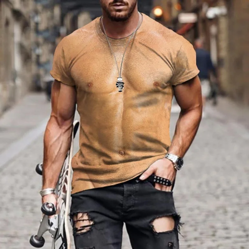 Men's Realistic 3D Muscle Tattoo Printed T-Shirt Funny Novelty Casual Camiseta Summer Holiday Streetwear Short Sleeve Tees photo 6