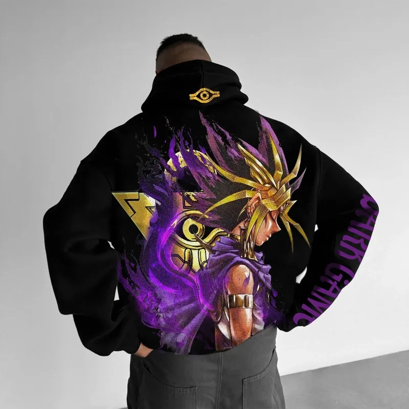 2025 Classic Anime Yu Gi Oh Character Dark Game Printed Men's Autumn and Winter Thick and Wide Y2K Halloween COS Wide Hoodie photo 2