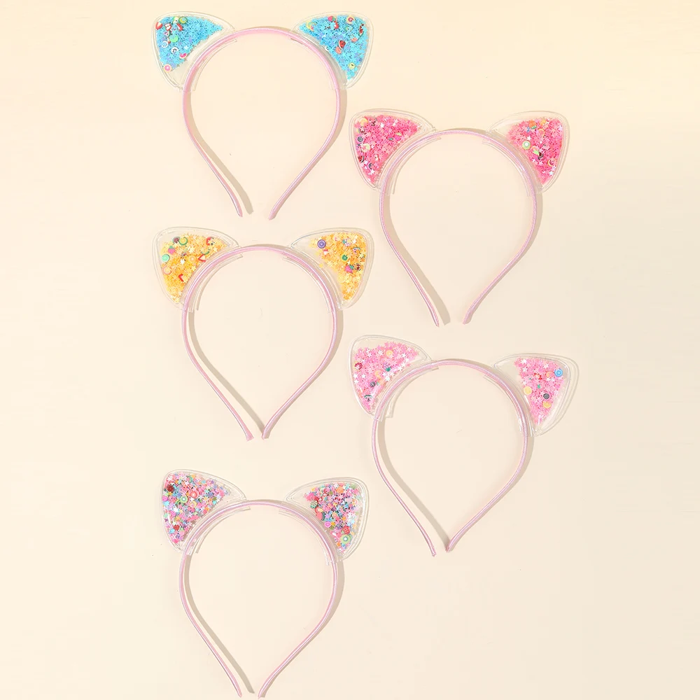 5Pcs Cat Ear Headband Cute Star Shining Sequin Hairbands Sweet PVC Ear Princess Hair Band Gift Kids Fashion Headwear Accessories photo 4
