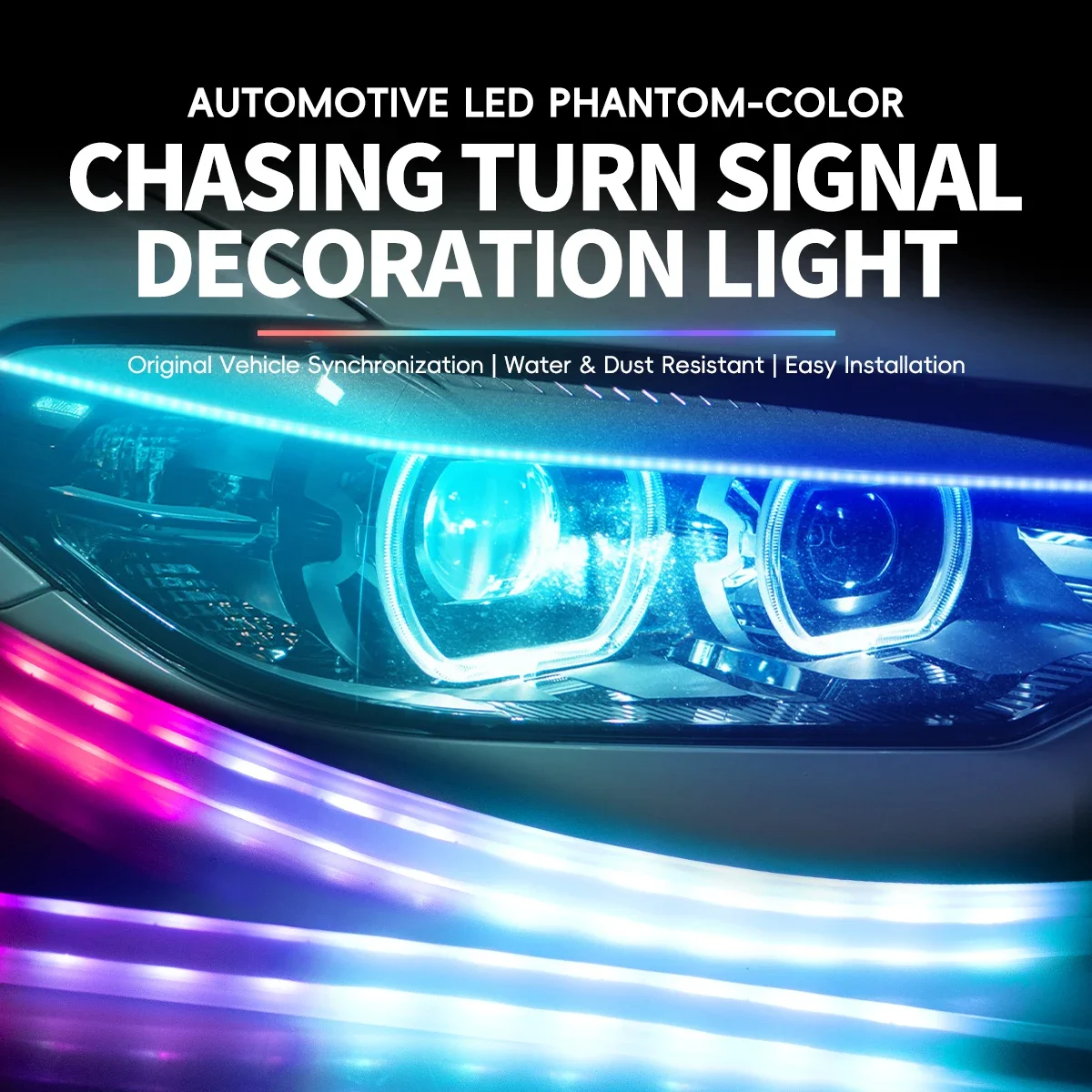 1Pair Car Daytime Running Light Strip DRL Flexible Turn Signal Strip With Remote /APP Control RGB Driving Lights Car Decoration photo 2