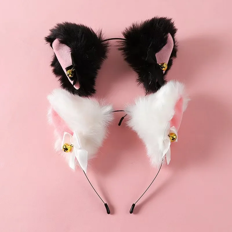 Sexy Cat Ears Headband for Women Girls Lace Bow Necklace Plush Bell Hairband Cosplay Masquerade-Party Costume Hair Accessories photo 1
