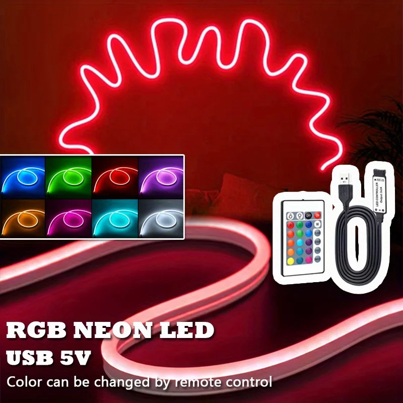 USB Neon LED Strip Light Flexible Colour Changing Lights 5V SMD 3535 Neon Rope Lights USB Cuttable Neon Rope Light for Bedroom photo 1