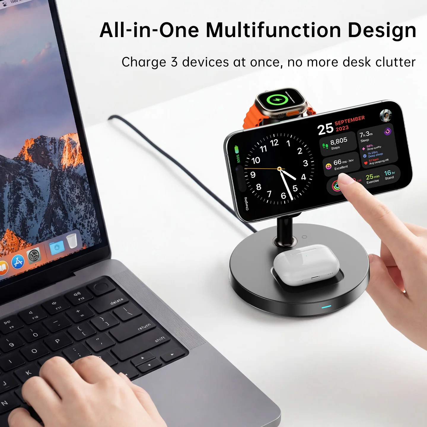 MagCold Qi2.2 25W Magnetic Wireless Charger Stand for iPhone Galaxy S25/S26 Fast Charging,Galaxy Watch AirPods Charging Station photo 5
