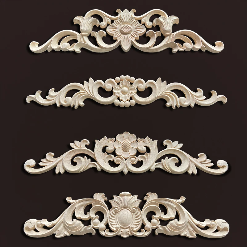 Wood Decorative Long Carved Onlay Applique Decal Floral Decoration For Home Wooden Furniture Appliques Flower Crafting Decor photo 4