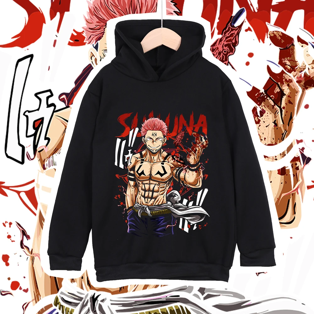 Anime Kids Cotton Tshirt Jujutsu Kaisen Sukuna Print Unisex Boys Girls Hoodie Sweatshirt for Children 100 160cm Height photo 1