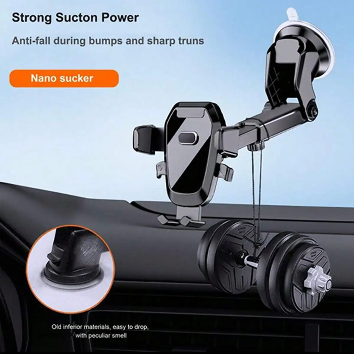 1Pc Suction Cup Car Phone Holder, Suction Mount Smartphone & Tablet Car Bracket, Fits Dashboard & Windshield, With Retractable A photo 1