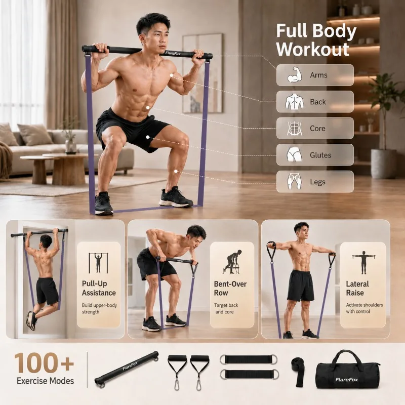 FlareFox Resistance Bands Set Push-pull Rod Chest Muscle Training Pull-Up Assist Strap Agility Training Gym Equipment for Home photo 2