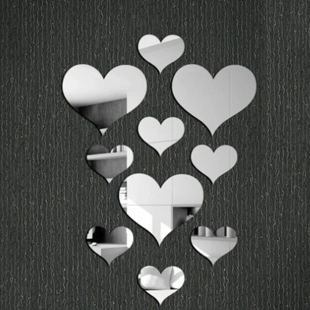 10Pcs/Set Durable Love Heart Stickers Wall Sticker Mirror Mural 3D Decal Simple DIY Decorative Removable Paster Home Decoration photo 1