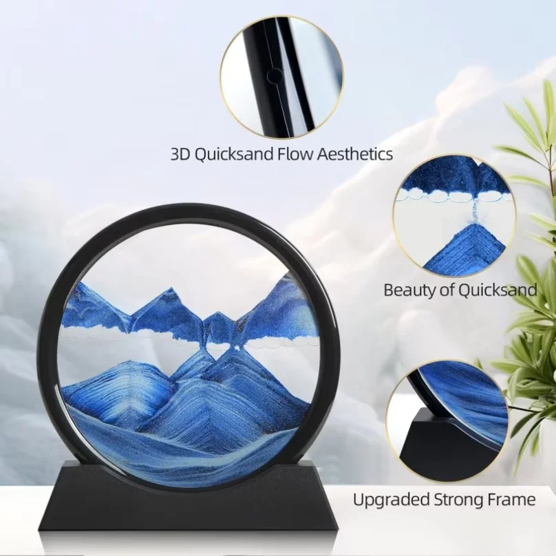 3D Hourglass Quicksand Moving Sand Art Picture Round Glass Deep Sea Sandscape Craft Flowing Painting Home Office Work Decor photo 3