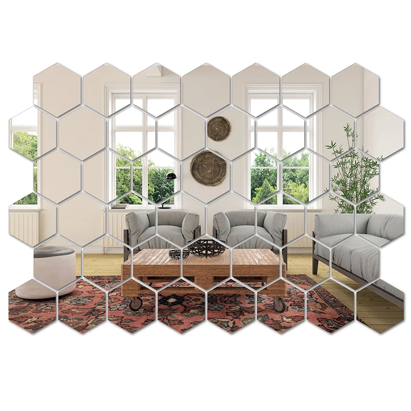45pcs Mirror Wall Sticker, Hexagon Wall Art Sticker, DIY Household Decorative Tiles Sticker photo 1