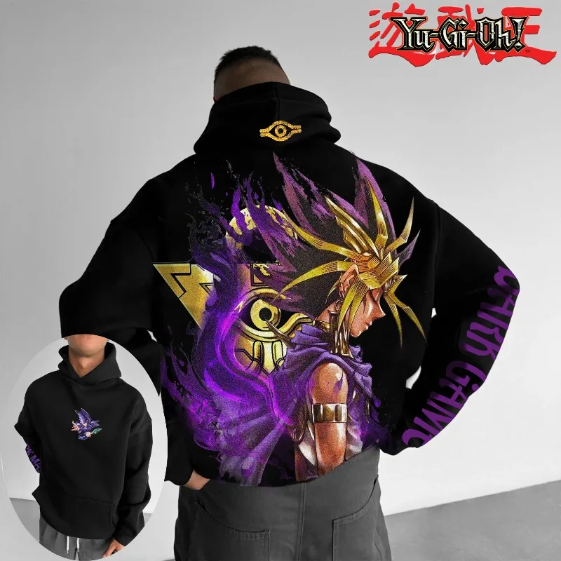 2025 Classic Anime Yu Gi Oh Character Dark Game Printed Men's Autumn and Winter Thick and Wide Y2K Halloween COS Wide Hoodie photo 1