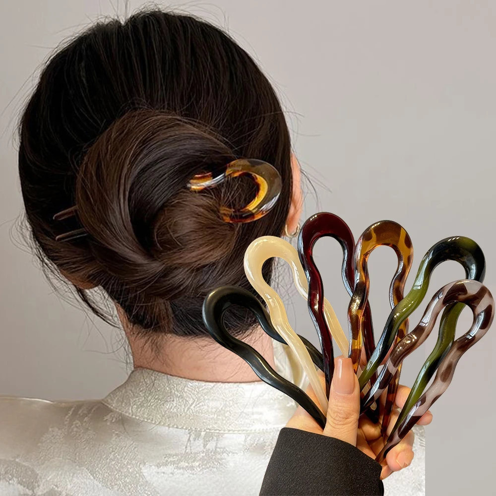 U-Shaped Hair Fork Fashion Tortoiseshell Acetate Acrylic Hairpin Geometric Headwear Hair Sticks Women Girls Hair Accessories photo 1