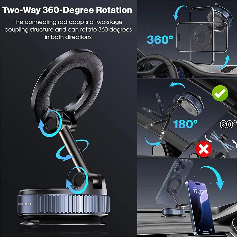 Vacuum Magnet Bracket Upgraded Version Multi-angles Adjustment Strong Magnetic Suck Design Foldable Car Navigation Phone Holder photo 2