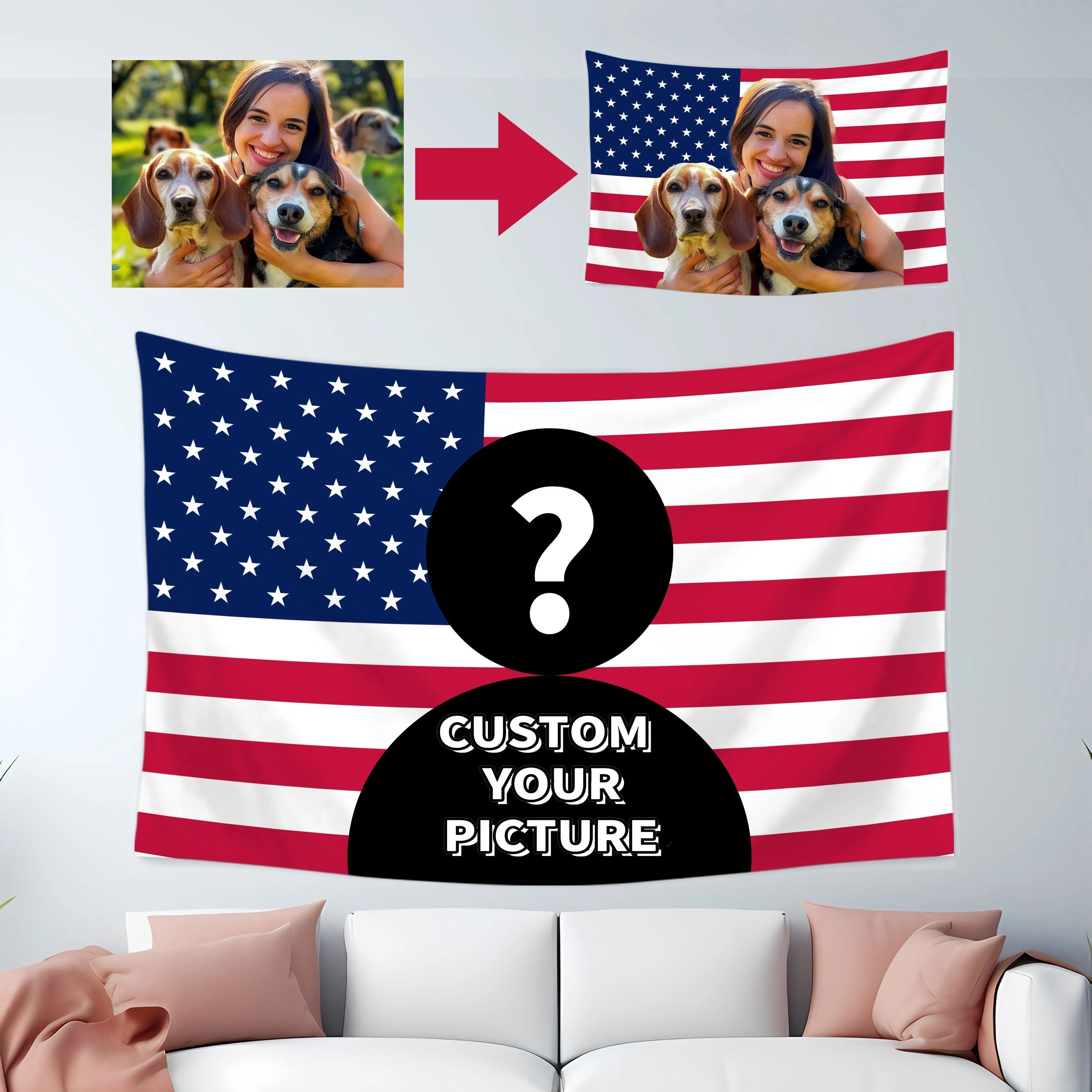 Custom Pink Or Blue American Flag Personalized with Your Image, Fun Tapestry Poster for Decorating Clubs, Wall Hanging Decor photo 1