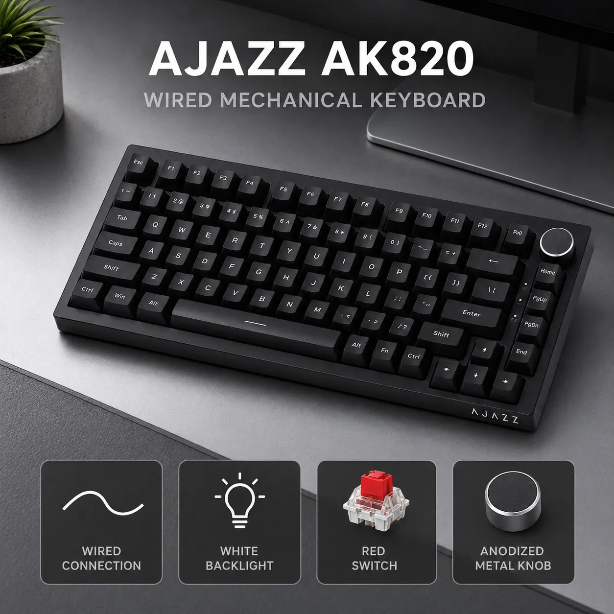 AJAZZ AK820 and AK820PRO Mechanical Gaming Keyboard 75% Layout PBT OEM Keycap RGB Backlight Full Key Anti-Ghosting Type-C photo 1