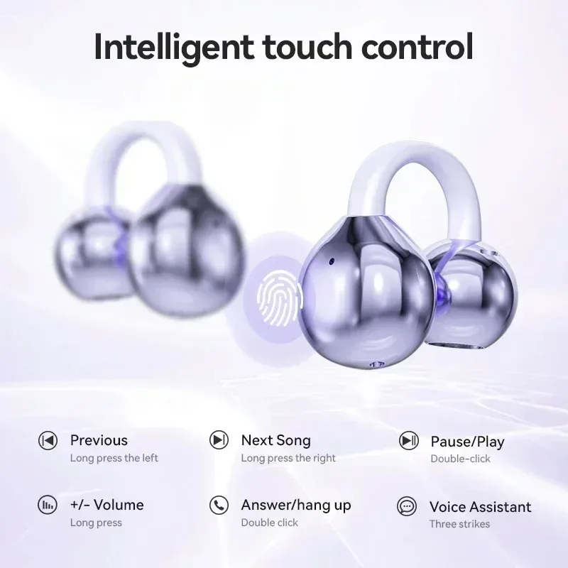 Digital Display Ear Clip Headphones Wireless Bone Conduction Bluetooth 5.4 Earbuds Comfortable Waterproof Sport Headsets photo 2
