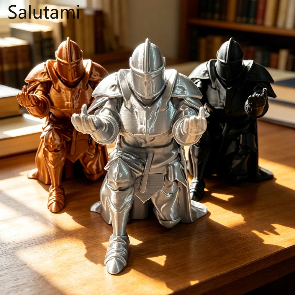 Pen Holder 3D Printed Medieval Knight Black Silver Warrior Statue Desk Organizer Creative Office Desktop Decor Stationery Gift photo 1