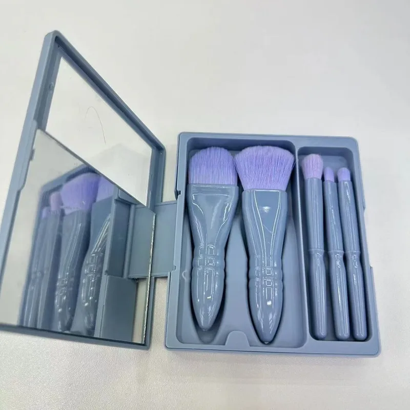 5 in 1 Makeup Brush Set with Window Mirror Box Portable Mini Size Eyeshadow Powder Brushes Kit photo 5