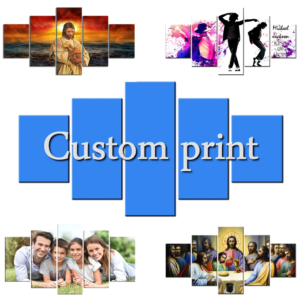 Drop Shipping 5 Pieces Wall Art Canvas Set Custom Anime Figure Poster Customized Family Kids Photos Canvas Painting Home Decor photo 1