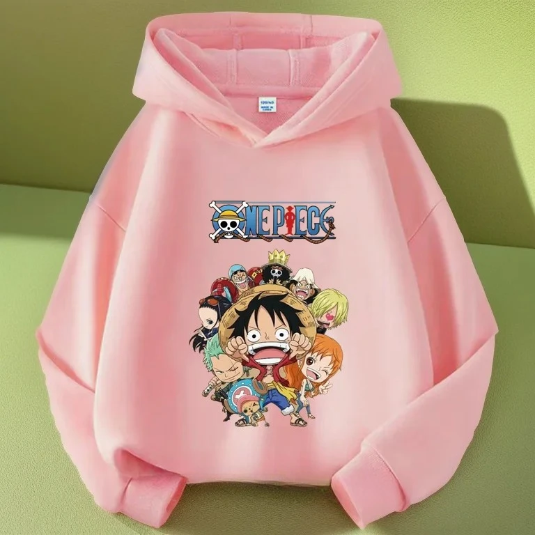 Spring Autumn One Piece Luffy Hoodie Children Clothing Anime Cartoon Pattern Fleece Sweatshirt Y2k Trendy Kids Gift Children Top photo 1