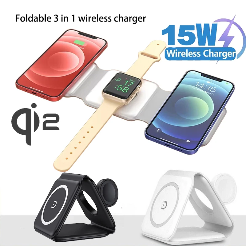 Qi2 15w 3 in 1 Universal Travel Folding Magnetic Wireless Charger for iPhone AirPods IWatch Samsung Phone Xiaomi OPPO photo 1