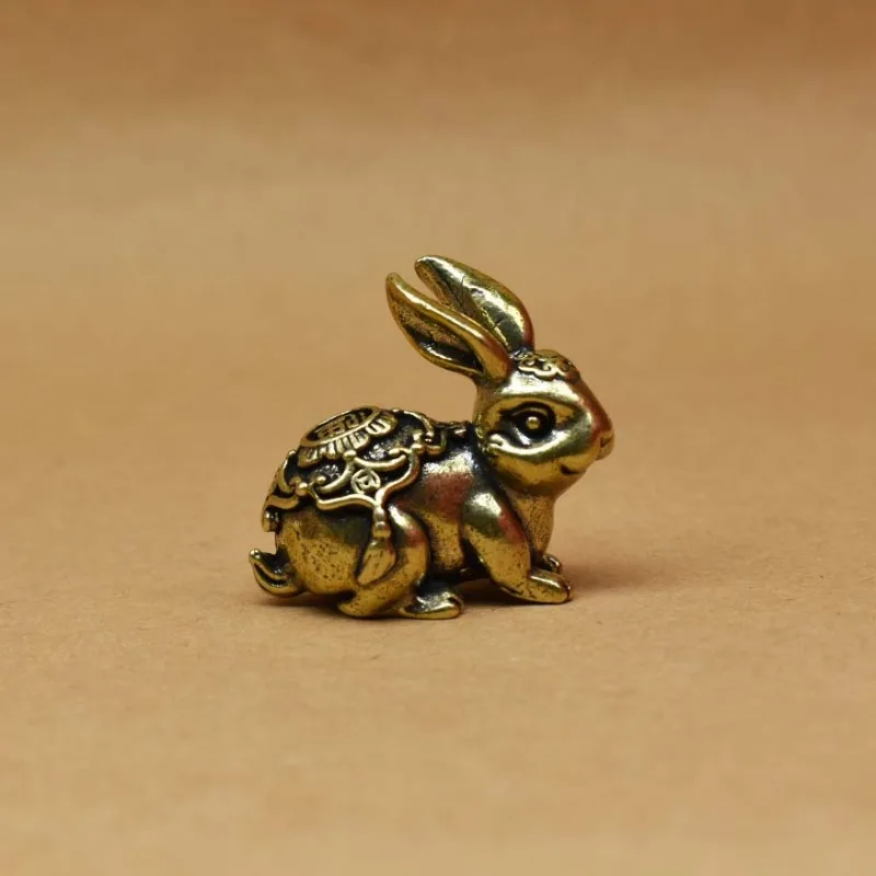 Retro Brass Zodiac Rabbit Figurine Metal Lucky Rabbit Statue Desktop Decoration Feng Shui Collectible Ornament Gift photo 1