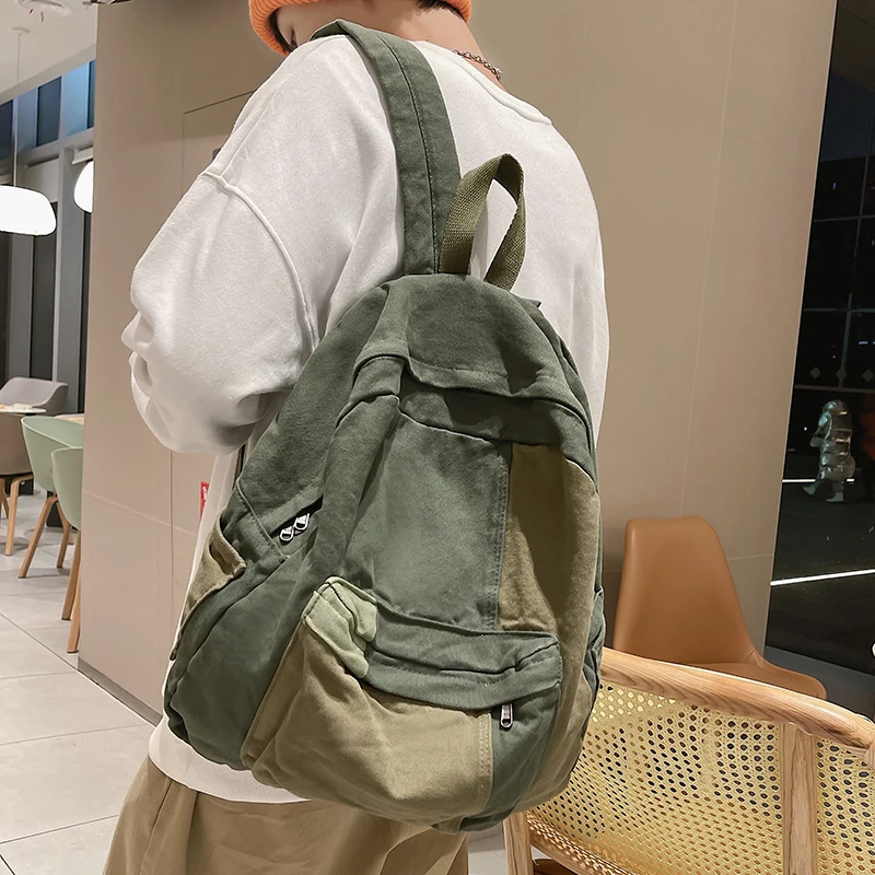 Fashion Panelled Women Backpack Canvas Kawaii Girl Travel Book Bags College Lady Laptop Backpacks Cute Travel Rucksack Schoolbag photo 1