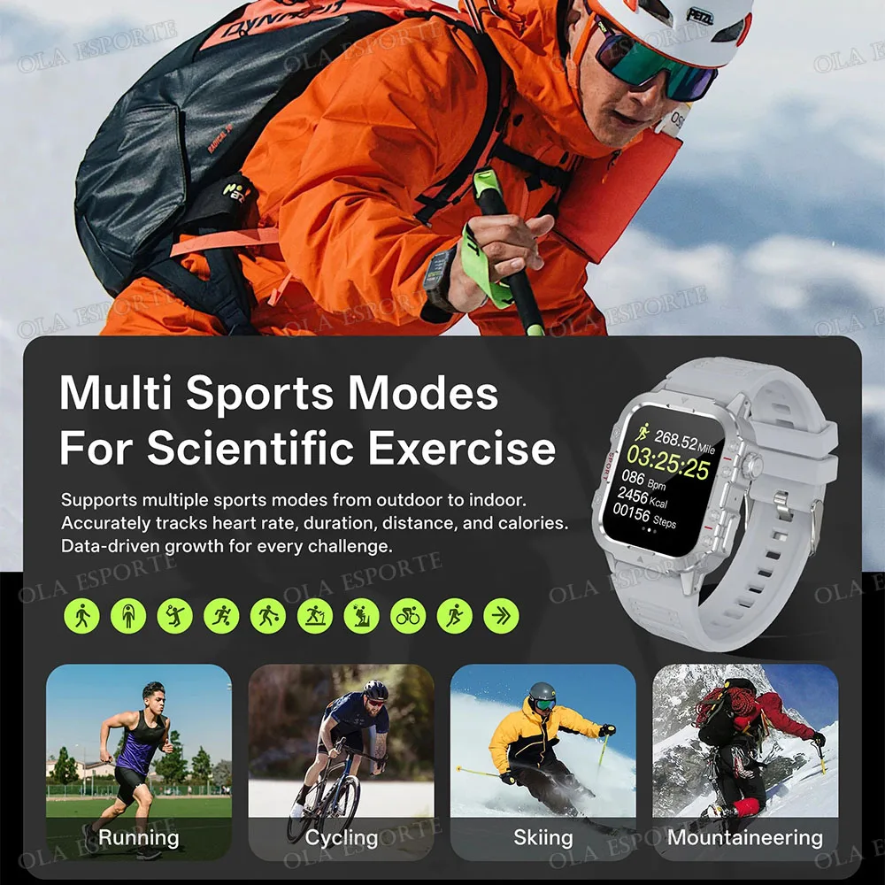 2026 Military Outdoor Smart Watch Men's GPS Flashlight Bluetooth Call 2.01" AMOLED Screen 3ATM Waterproof Sports Smartwatch Ht30 photo 5