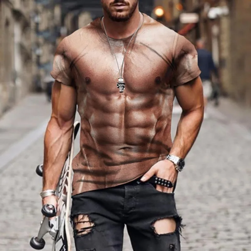 Men's Realistic 3D Muscle Tattoo Printed T-Shirt Funny Novelty Casual Camiseta Summer Holiday Streetwear Short Sleeve Tees photo 5