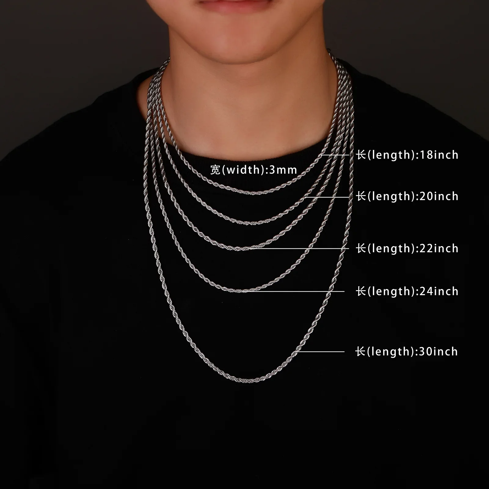2-6MM Stainless Steel Necklace For Women Men Never Fade Waterproof Twisted Rope Chain Fashion Jewelry 16-30 inches photo 2