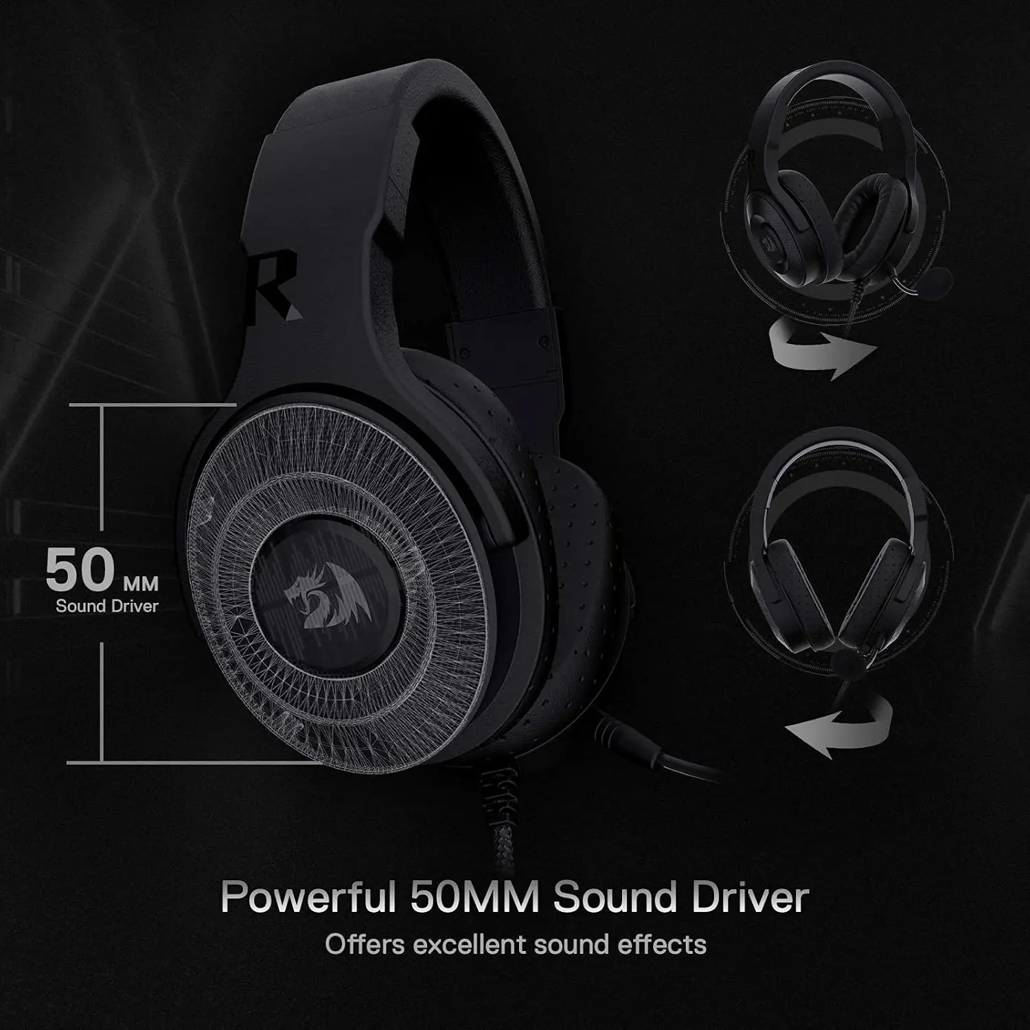 Redragon H350 RGB Wired Dynamic RGB Backlight Dynamic RGB Backlight Gaming Headset 50MM Drivers Over-Ear Headphones photo 6