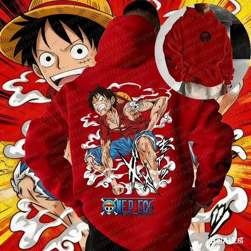 2026 The New One Piece Luffy Anime Print Loose Hoodie  Fashionable Pure Cotton Sweatshirt for Men and Women in Winter photo 1