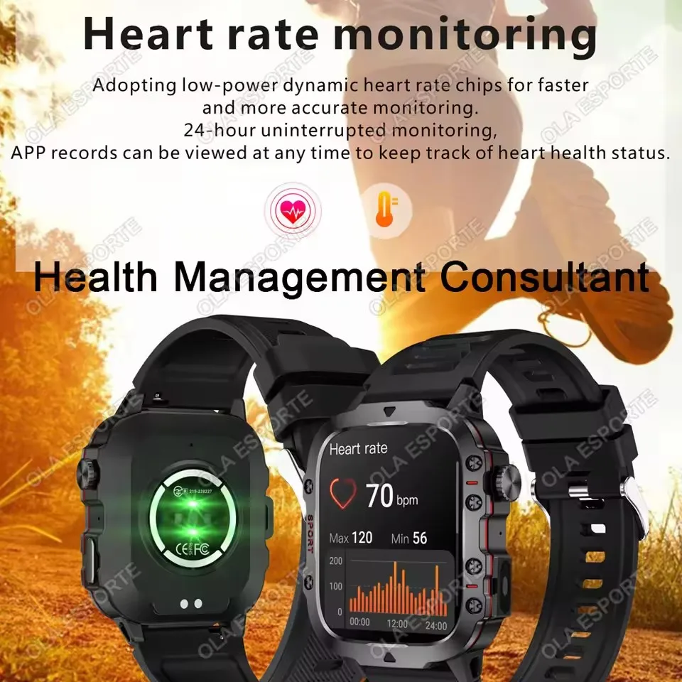 Rugged Military Smart Watch Men's Outdoor Watch LED Flashlight 2.01'' HD Touch Screen Voice Bluetooth Call Smartwatch Gifts HT30 photo 5