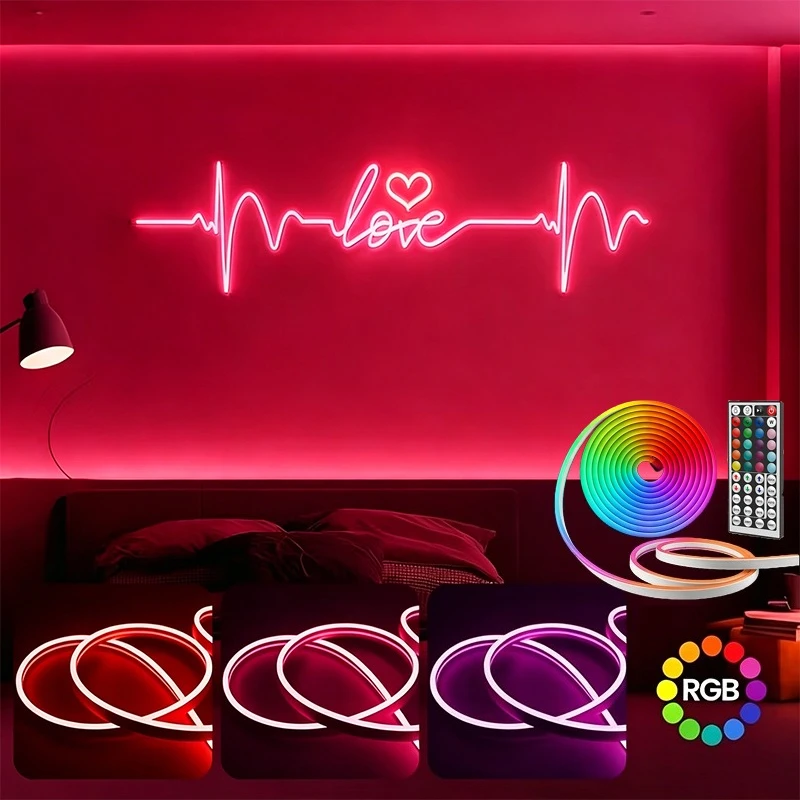 RGB LED Neon Strip Lights with 44Keys IR Remote Control, 5V USB Flexible Neon Rope Lights, Multi-Color Mode Led Neon Light photo 1
