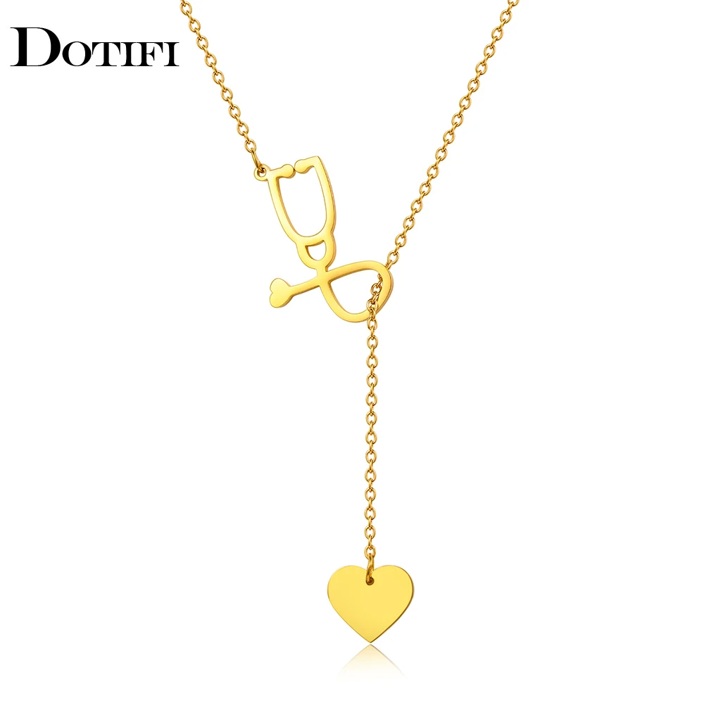 Stainless Steel Necklaces Layered Chain Stethoscope Heart Sweet Pendants Korean Fashion Choker Necklace For Women Jewelry Gifts photo 1