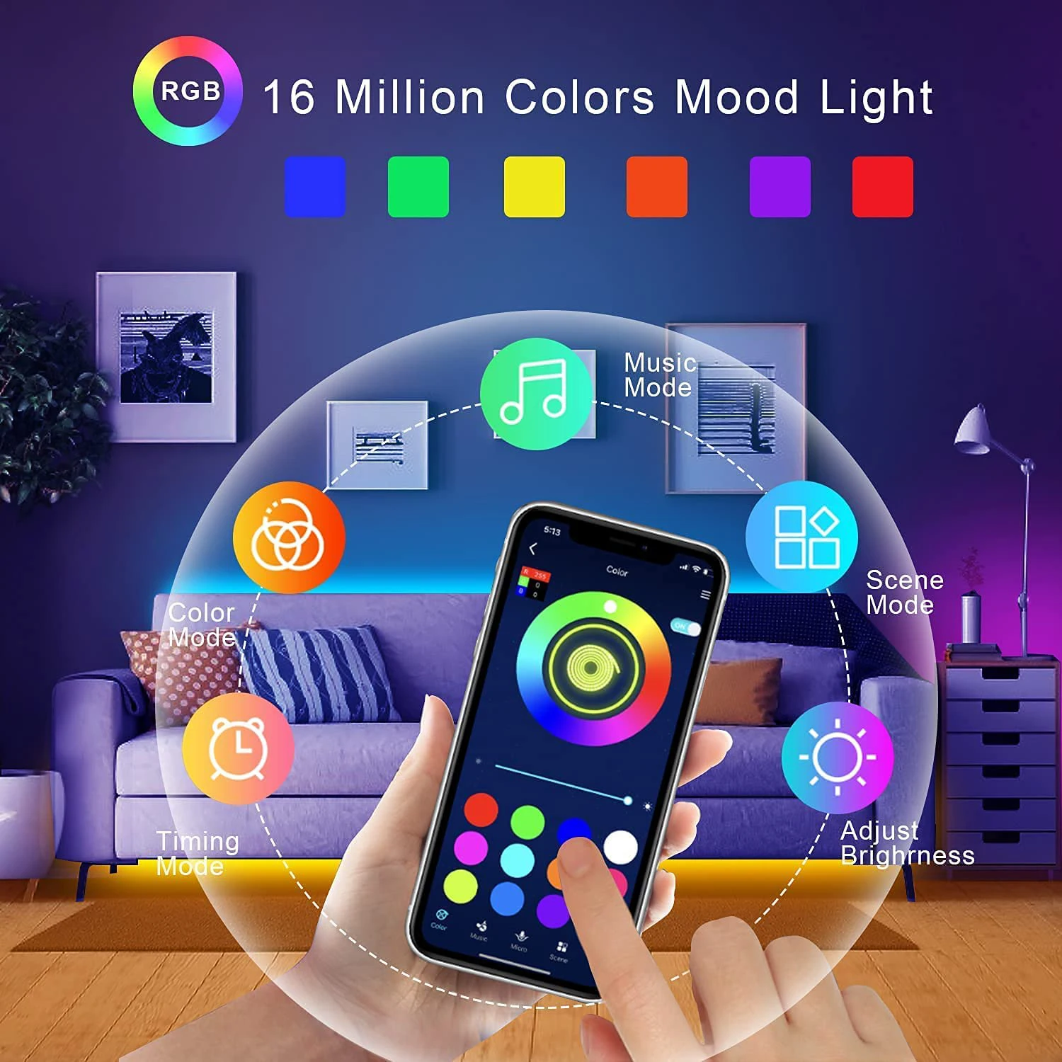 RGB LED Strip Lights Music Sync USB 5V Remote Control Led Ribbon Flexible Lamp For Room Party TV Desk Bedroom Decoration photo 3