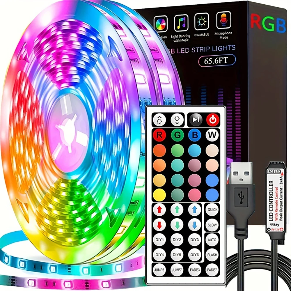 Led Strip Lights with 44 Key Remote Control 1m 5m 10m 20m RGB Tape Led Wall Room for Home Bedroom Party Decor TV Backlight photo 1