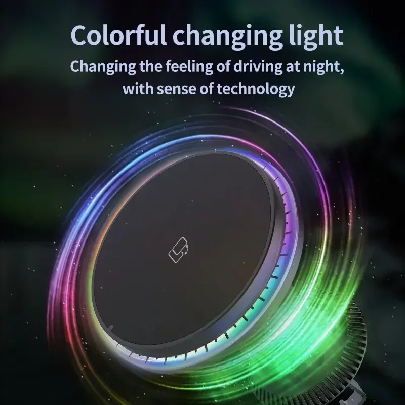 LED/RGB Magnetic Car Wireless Charger For iPhone 12 13 14 15 Pro Max Macsafe Car Phone Holder Stand Mount Fast Charging Station photo 4
