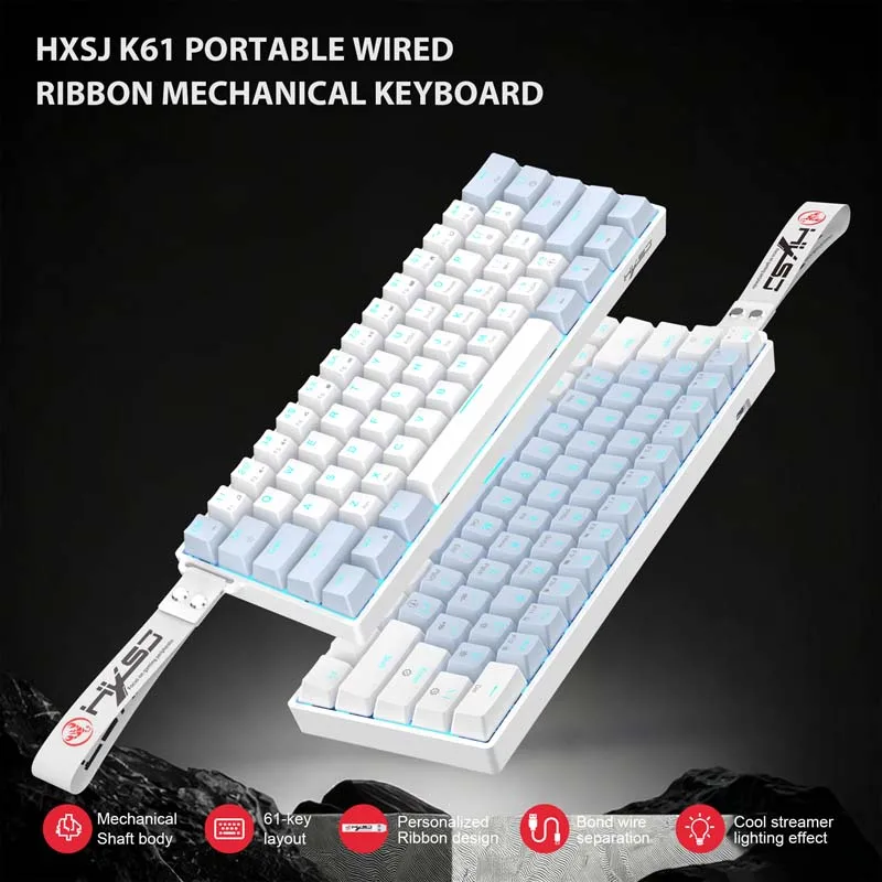 Mechanical Keyboard Compact Portable Keyboard 61 Keys Blue Axis Red Axis Ice Blue Lighting Type C Charging Wired Keyboard photo 1