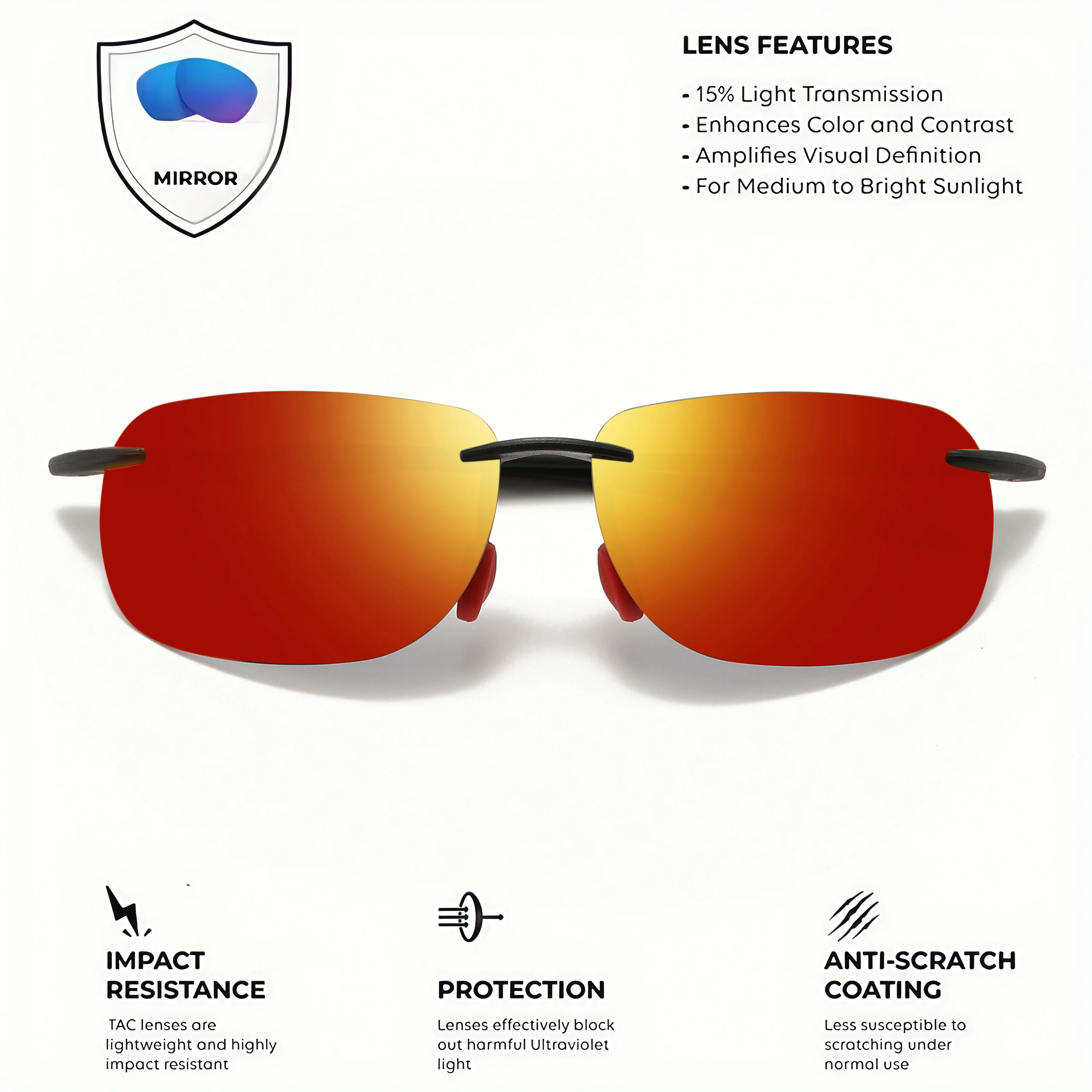 Ultra Light 11g TR90 Frameless Polarized Sunglasses - Flexible & Comfort Fit, Square Shape for Driving, Fishing, Outdoor photo 4